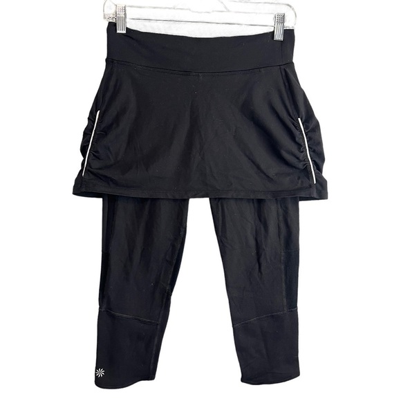 Athleta Contender 2 In 1 Skirt Capri Leggings Black Size Small 50+ UPF Coolmax - Picture 1 of 10